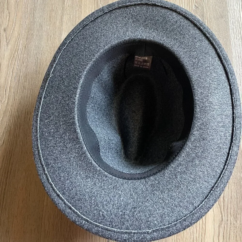 Pengcheng Fedora Hat Wool Blend Wide Big Brim Dark Gray Felt Ranger OS